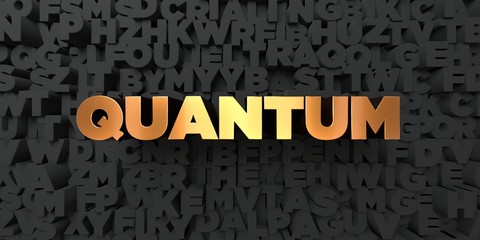 Quantum - Gold text on black background - 3D rendered royalty free stock picture. This image can be used for an online website banner ad or a print postcard.