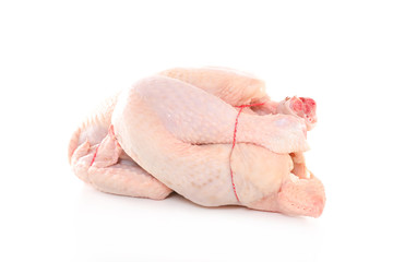 whole raw chicken on white background
