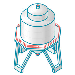 Tank for storing water, gas, oil, oxygen and other solid fuels. Part of wastewater treatment plant, WWTP. Isometric vector symbol for water management, gasometer or deal with fuel and drinking water.