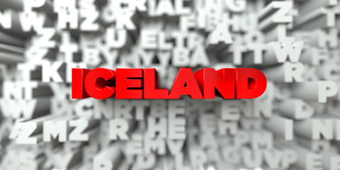 ICELAND -  Red text on typography background - 3D rendered royalty free stock image. This image can be used for an online website banner ad or a print postcard.