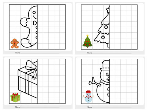 Christmas theme activity sheet - Symmetrical picture - Worksheet for education