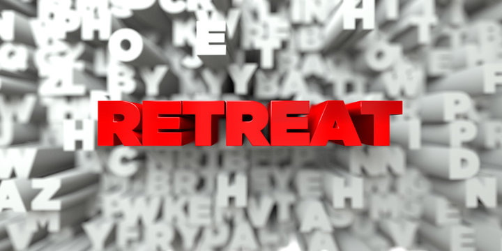 RETREAT -  Red text on typography background - 3D rendered royalty free stock image. This image can be used for an online website banner ad or a print postcard.
