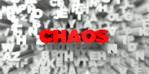 CHAOS -  Red text on typography background - 3D rendered royalty free stock image. This image can be used for an online website banner ad or a print postcard.