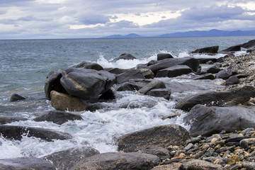 rocky shore on the white background