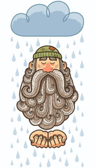 Beggar / Concept Illustration of homeless man with big beard begging.
