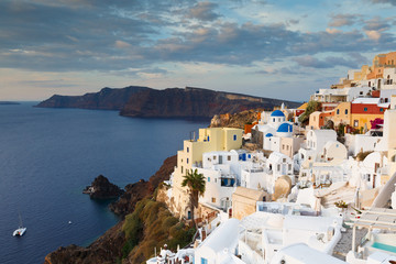 View of Oia village on Santorini island in Greece.