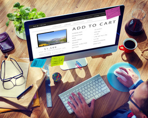 Add To Cart Shopping Online Internet Website Concept - obrazy, fototapety, plakaty