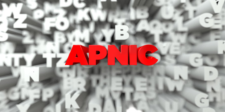 APNIC -  Red text on typography background - 3D rendered royalty free stock image. This image can be used for an online website banner ad or a print postcard.