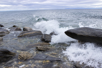 rocky shore on the white background