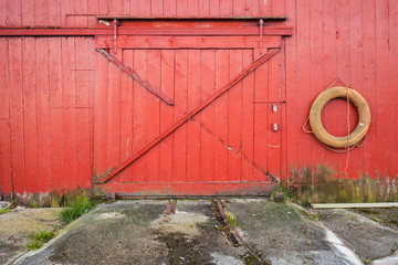 Closed gate of Norwegian fishing barn