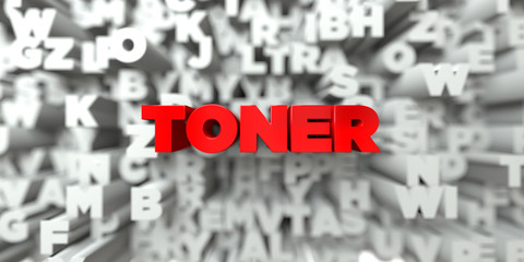 TONER -  Red text on typography background - 3D rendered royalty free stock image. This image can be used for an online website banner ad or a print postcard.