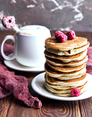 Pancake for breakfast and cappuccino 