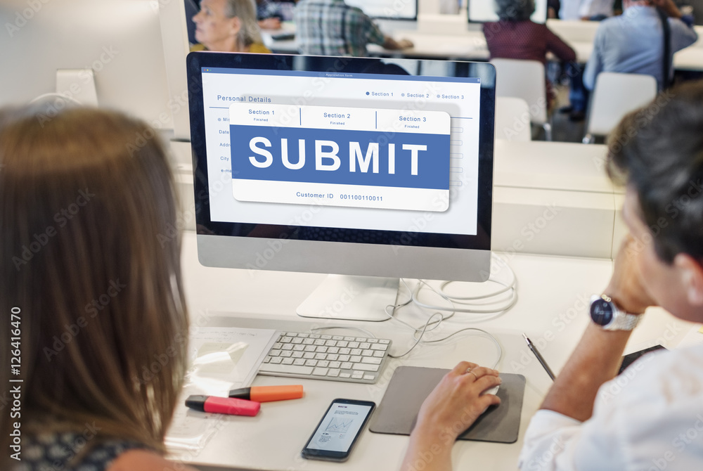 Aufkleber submit application membership register send concept