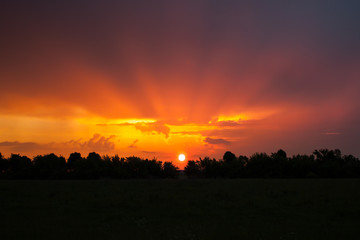 Beautiful sunlight beam at sunset