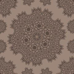 Seamless pattern with stylized flowers, mandala.