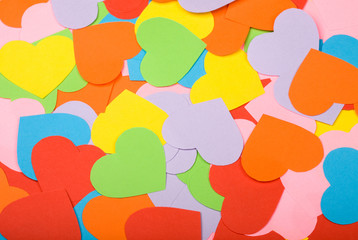 Background of multicolored paper hearts