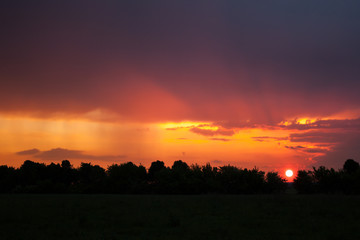 Beautiful sunlight beam at sunset