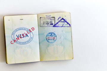 Visa cancelled stamp in passport