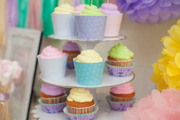 candy bar in pastel colors for children's birthday