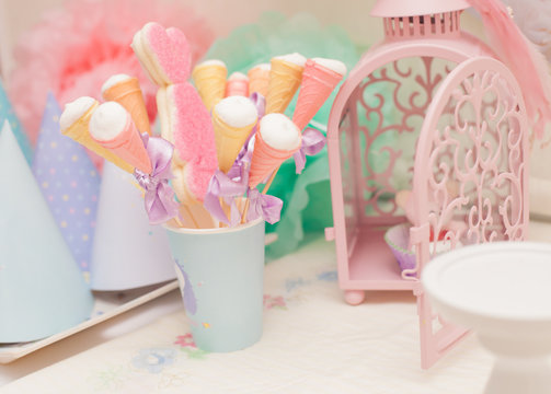 candy bar in pastel colors for children's birthday
