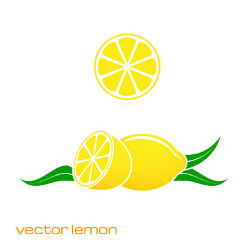 vector illustration of  fruit lemon, cut sliced, natural product, isolated on  white background.Flat design 