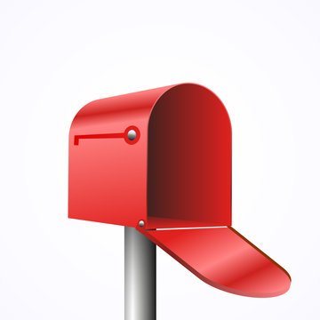 3d illustration of opened red mailbox, isolated on white, vector