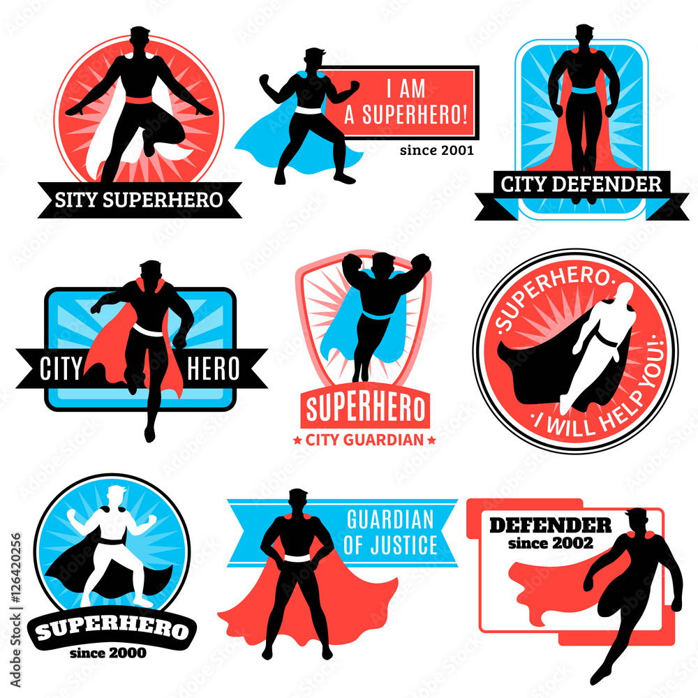 Wall mural set of superhero emblems and stickers