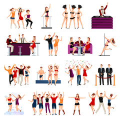 Dancing Club People Flat Icons Set