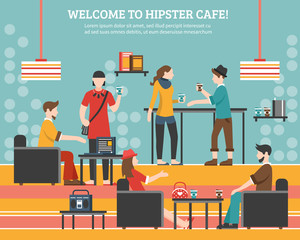 Hipster Cafe Flat Vector Illustration