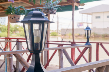 Fototapeta na wymiar Vintage lamp / View of vintage lamp in restaurant.