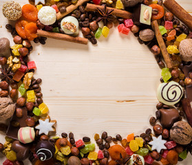 Frame with background of sweets