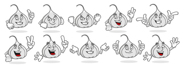 Fototapeta premium garlic mascot vector pack, garlic character set, vector of garlic 