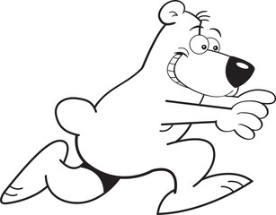 Black and white illustration of a bear running.
