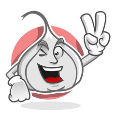Peace garlic mascot, garlic character, garlic cartoon