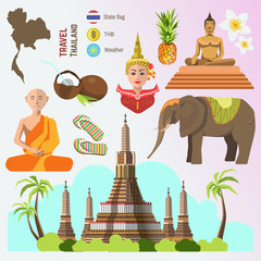 Set of Thailand travel symbols.