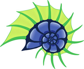 ocean horned spiral shell, green and blue vector image