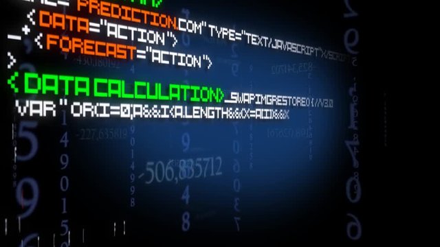 Algorithm blue computer science code screen perform calculation data processing coding text algorithms automated reasoning tasks predictive big data typing program engineer animation