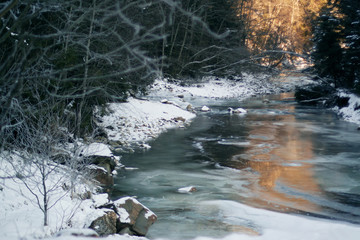 Beautiful winter landscape with the river