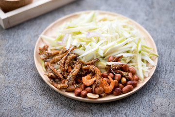 Ingredients of spicy and sour mangoes salad, Thai food