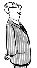 Black and white business illustration of a baby boomer businessman standing.
