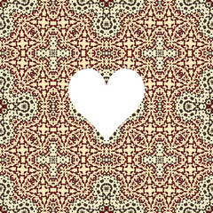Beautiful romantic brown ornamental boho pattern with heart in middle