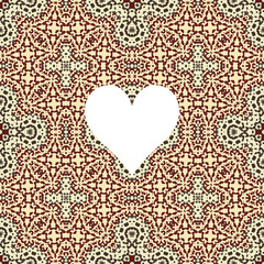 Beautiful romantic brown ornamental boho pattern with heart in middle