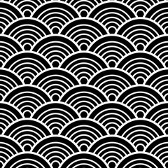 White Black Traditional Wave Japanese Chinese Seigaiha Pattern Background Vector Illustration
