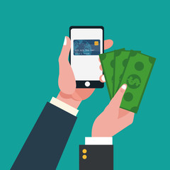 Smartphone credit card and bills icon. Shopping online ecommerce media and market theme. Isolated design. Vector illustration