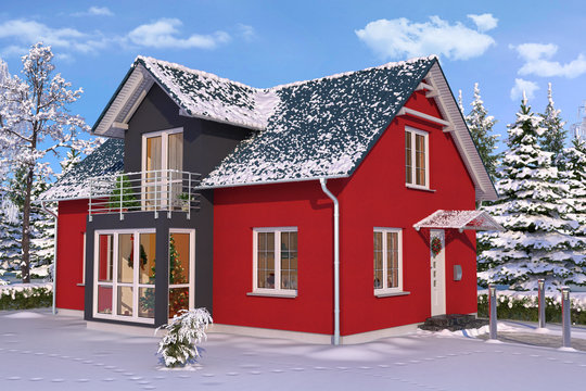 Einfamilienhaus im Winter - weihnachtlich dekoriert - Tag