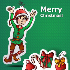 Funny Cute Dwarf Christmas Vector Green Illustration