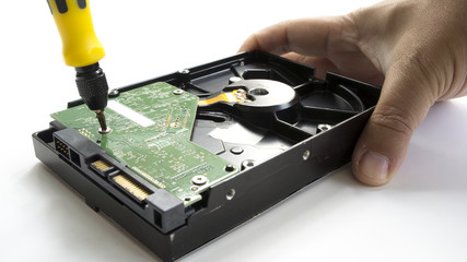 Obraz premium HDD harddisk file save record hand part of concept