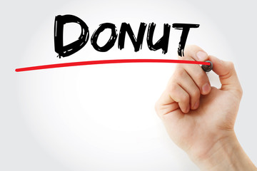 Hand writing Donut with marker, concept background
