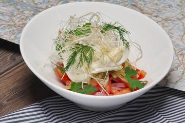 Summer fresh vegetable salad with eggs
