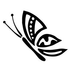 Vector black and white  illustration of insect. Butterfly isolated on the white background. Hand drawn decorative vector logo, icon, sign, tattoo. Graphic vector illustration.